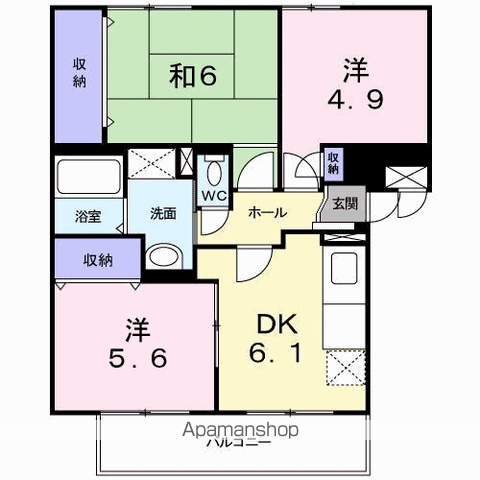 ツインコートB(3DK/2階)の間取り写真