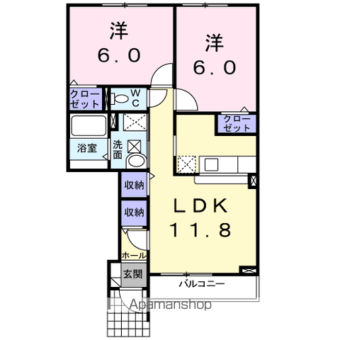ピーチリーフ(2LDK/1階)の間取り写真
