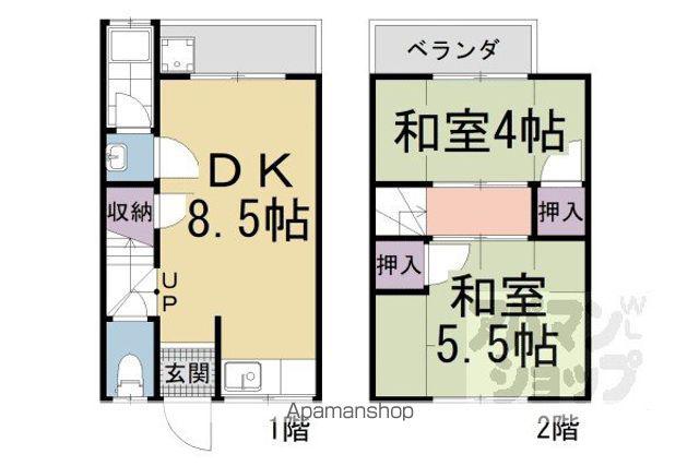 北花山市田町テラスハウス(2DK)の間取り写真