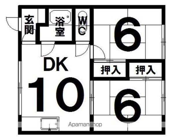 柏林台コーポB(2DK/2階)の間取り写真