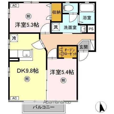 ヴィクトリータウンA(2DK/2階)の間取り写真