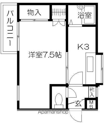 タキタハイツオーロラ(1K/2階)の間取り写真