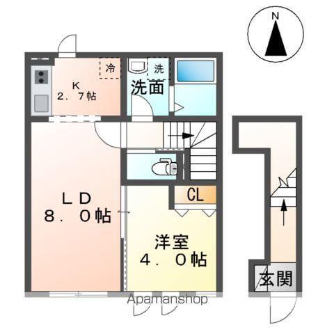 ハニービートル(1LDK/2階)の間取り写真