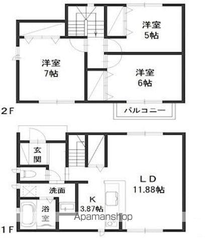 山陽本線 西阿知駅 徒歩14分 2階建 築9年(3LDK)の間取り写真