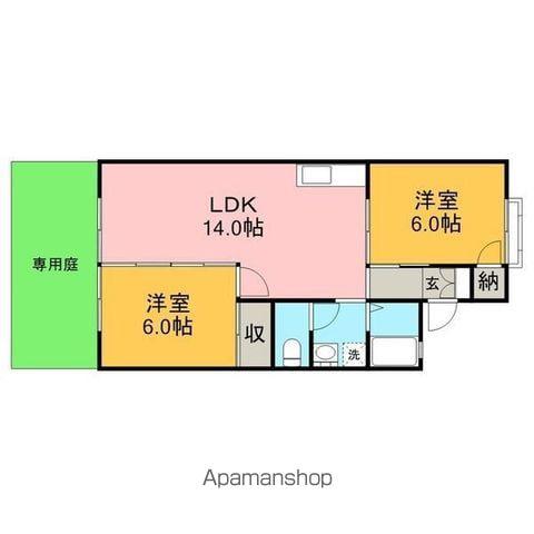 サンハイツ藤山台C棟(2LDK/1階)の間取り写真