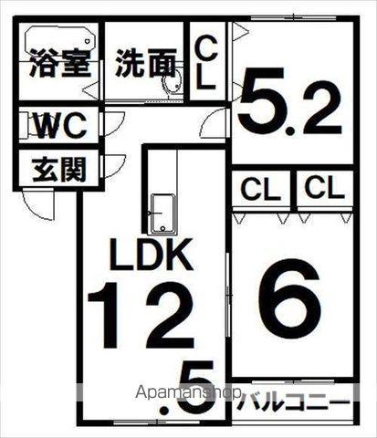クィーズン緑(2LDK/1階)の間取り写真
