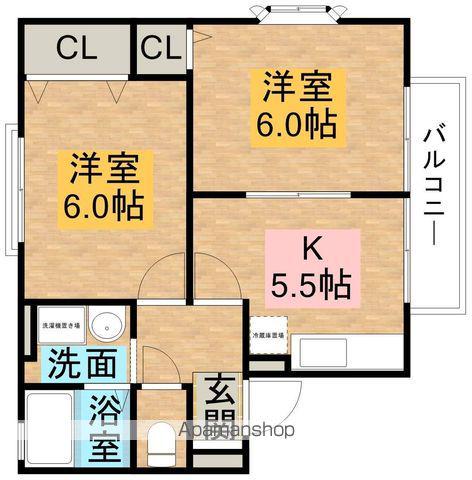 アーク A棟(2DK/1階)の間取り写真