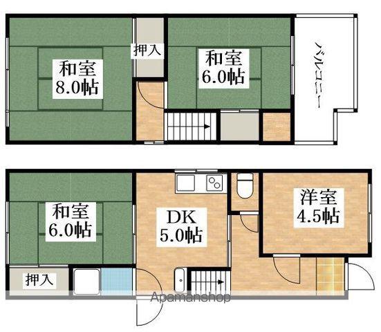 近鉄南大阪線 河内天美駅 徒歩3分 2階建 築54年(4DK)の間取り写真