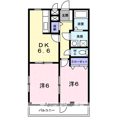 ウエストアヴェニュー(2DK/1階)の間取り写真