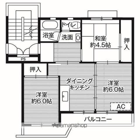 ビレッジハウス豊丘2号棟(3DK/2階)の間取り写真