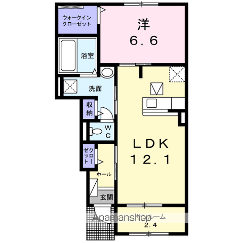 マーレ・カイA(1LDK/1階)の間取り写真
