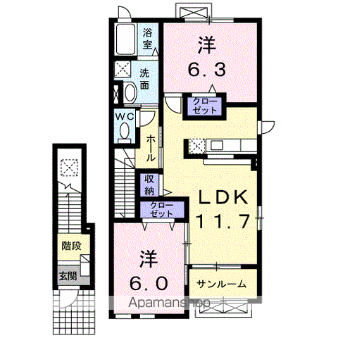 ラフレシールⅡ(2LDK/2階)の間取り写真
