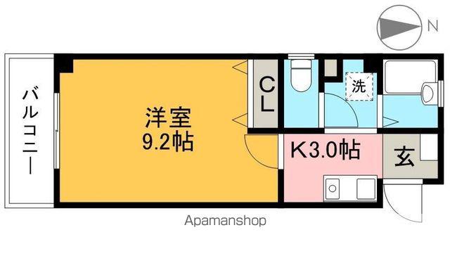 ヴィラ・アンソレイエ鴨部(1K/3階)の間取り写真
