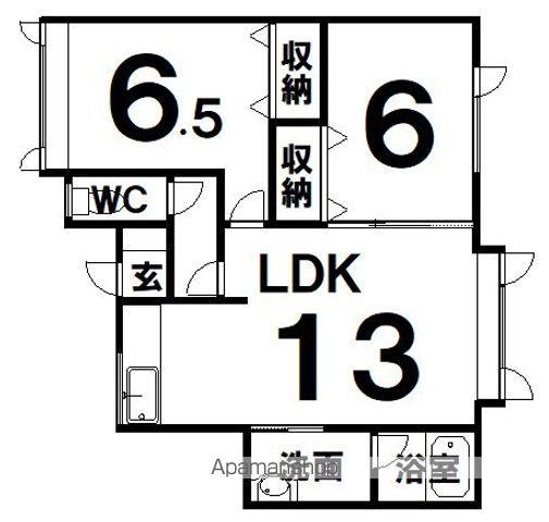 カーサミリオーネ(2LDK/2階)の間取り写真