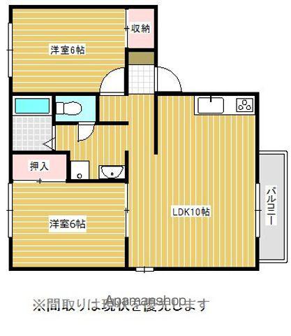 グリーンタウンハタケヤマA棟(2LDK/1階)の間取り写真