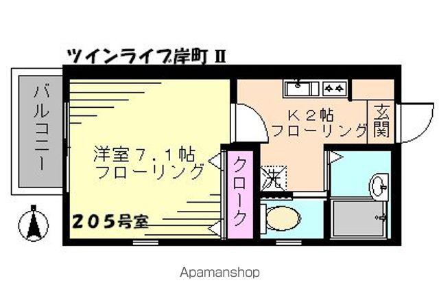 ツインライブ岸町Ⅱ(1K/2階)の間取り写真