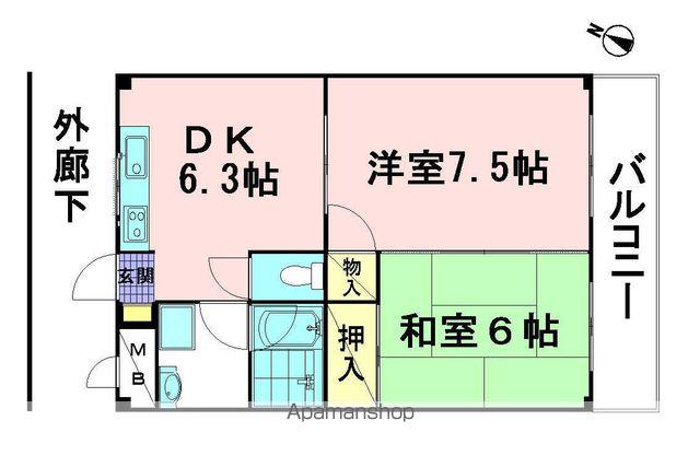 フリーダム(2DK/2階)の間取り写真