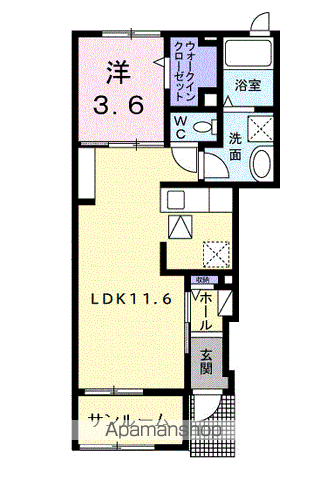 ブルーガーデン(1LDK/1階)の間取り写真