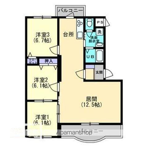ボヌールレジデンスA棟(3LDK/3階)の間取り写真