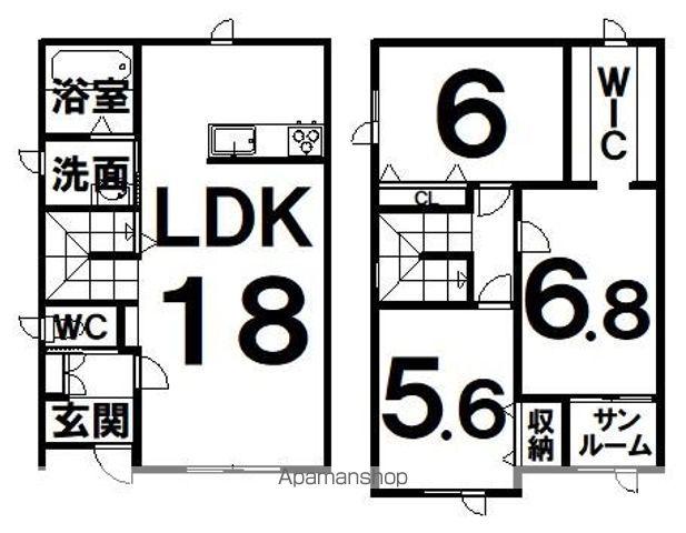 西2条南21丁目一棟二戸貸家(3LDK)の間取り写真