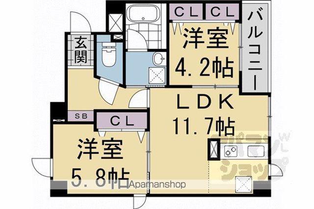 グランドラティス河原町七条(2LDK/4階)の間取り写真
