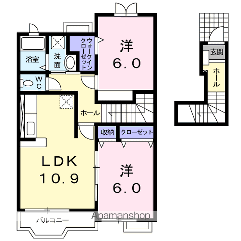 エクセレントイズミⅠ(2LDK/2階)の間取り写真