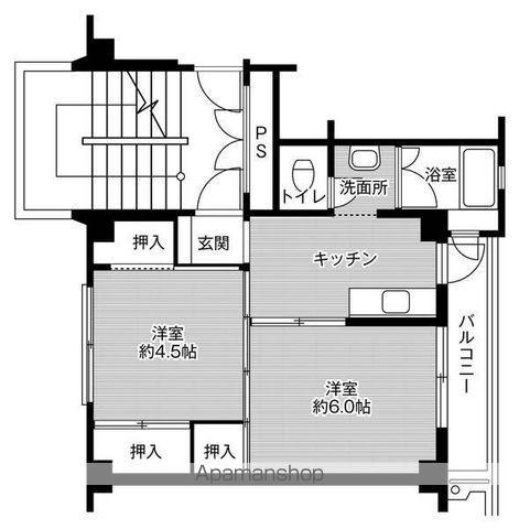 ビレッジハウス馬場平 2号棟(2K/1階)の間取り写真