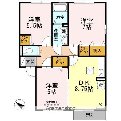 サニープレイス福山 L棟(3DK/1階)の間取り写真