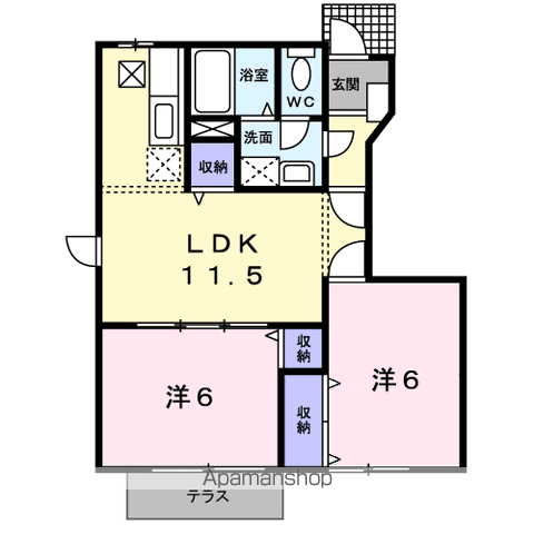 グランドールⅡC(2LDK/1階)の間取り写真
