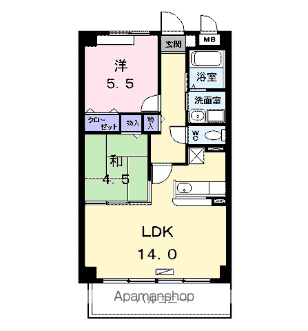 カーサ宇多野(2LDK/2階)の間取り写真
