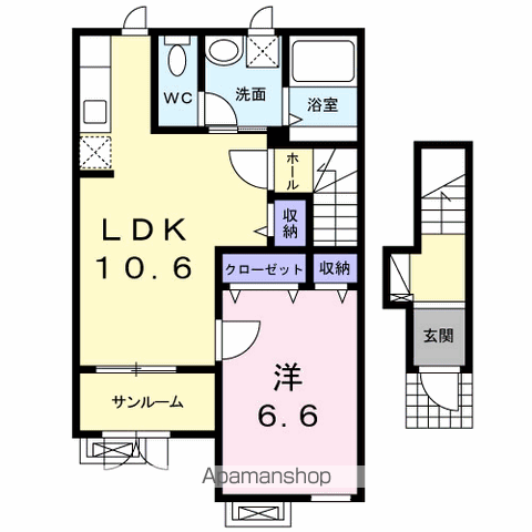 クラール高堂(1LDK/2階)の間取り写真