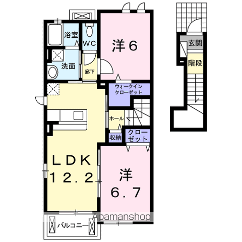 プラシードつくばB(2LDK/2階)の間取り写真