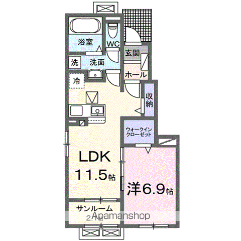 ローズ ガーデン 櫛川 A(1LDK/1階)の間取り写真