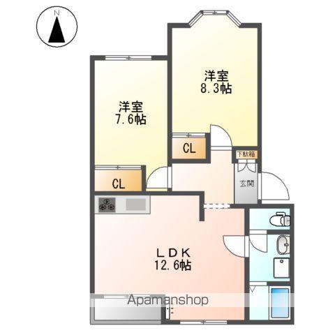 リバティーベルⅠ(2LDK/2階)の間取り写真