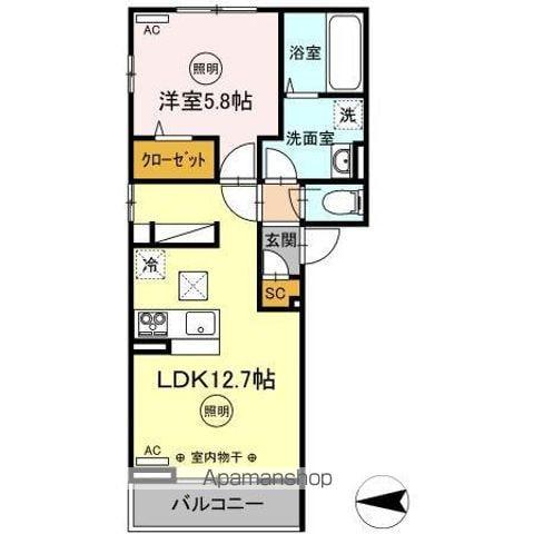ロータスⅡ A棟(1LDK/1階)の間取り写真