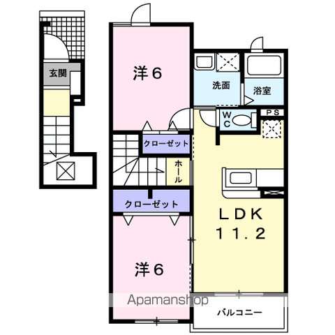 ニューアラモードⅡ(2LDK/2階)の間取り写真