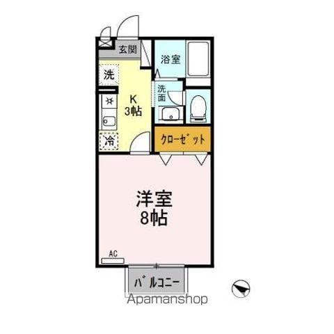 サフランB棟(1K/2階)の間取り写真