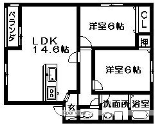 ヴィラ・ウエスト北館・南館(2LDK/1階)の間取り写真