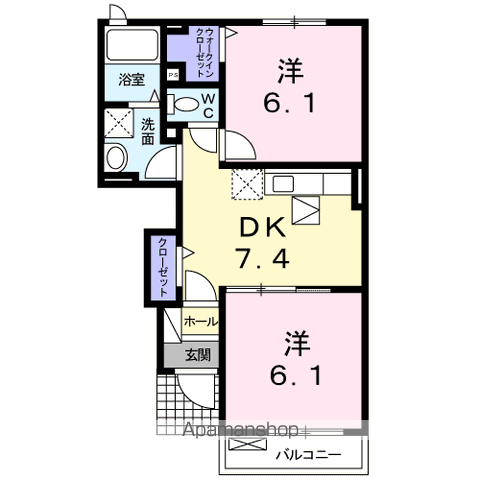 グラース・ベルA(2DK/1階)の間取り写真