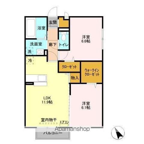 シュロス蒲地 B(2LDK/2階)の間取り写真