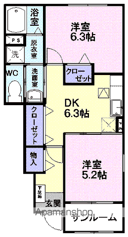 ベルサイド(2DK/1階)の間取り写真