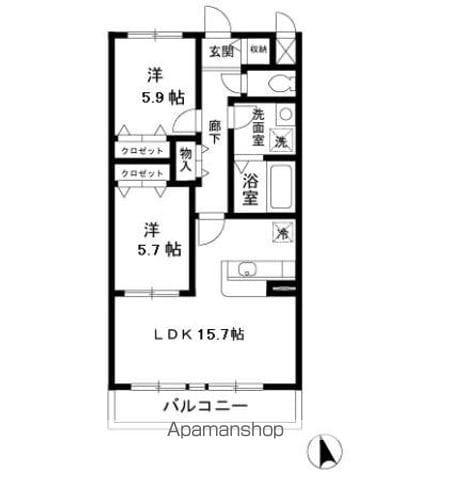 GREEN PARK OKADA(2LDK/4階)の間取り写真
