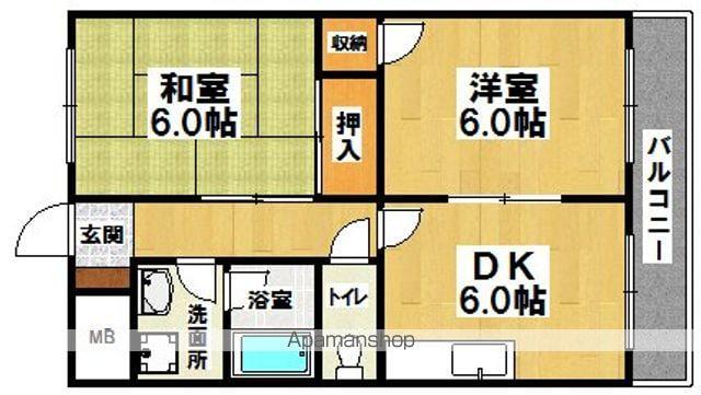 ホワイトハイツ(2DK/2階)の間取り写真