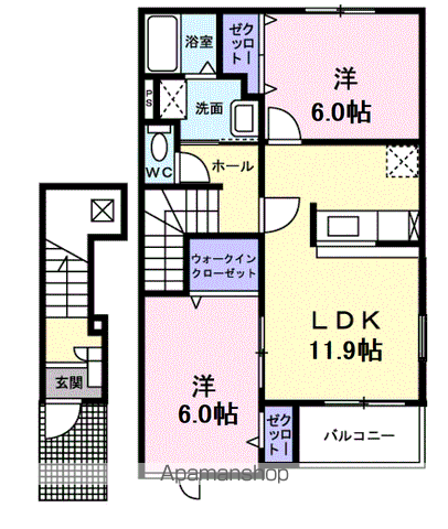 メゾンベルカルム(2LDK/2階)の間取り写真