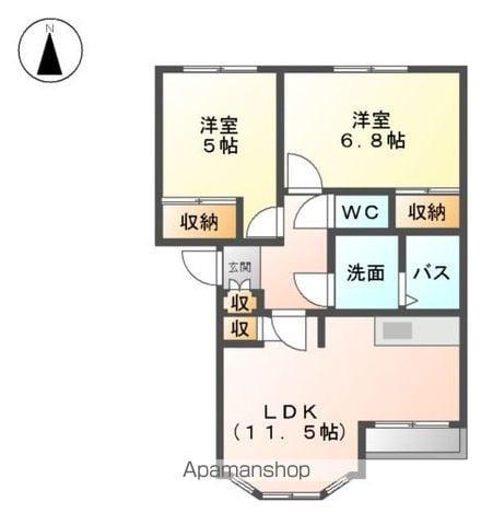 ルナ フレア(2LDK/1階)の間取り写真