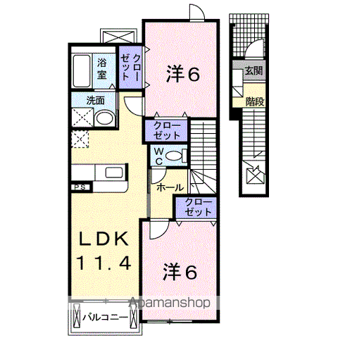 プレシャスコートK東松江2(2LDK/2階)の間取り写真