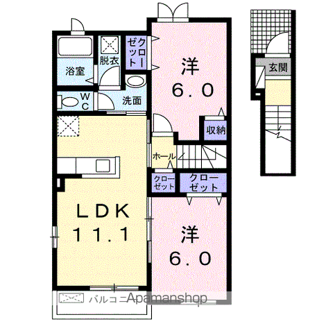 コットン ヴィラ・ノースⅠ(2LDK/2階)の間取り写真