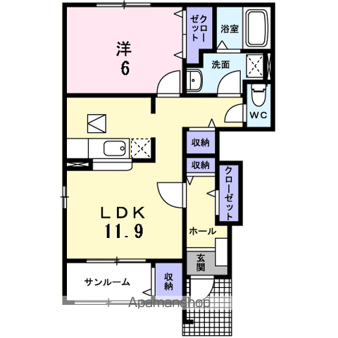 デンファレⅡ(1LDK/1階)の間取り写真