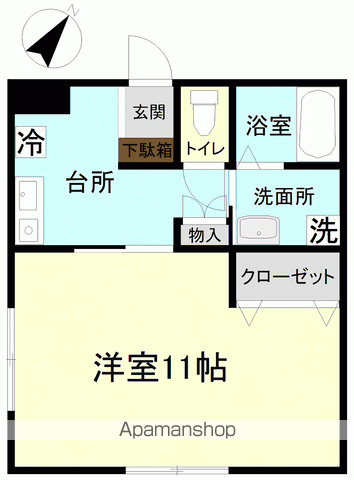 グランTWO(1K/2階)の間取り写真