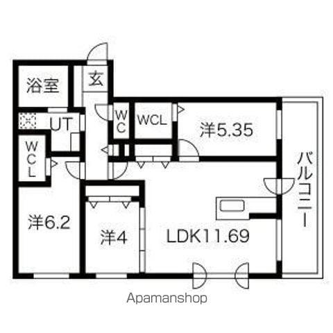 アルファスクエア北20西4(3LDK/2階)の間取り写真